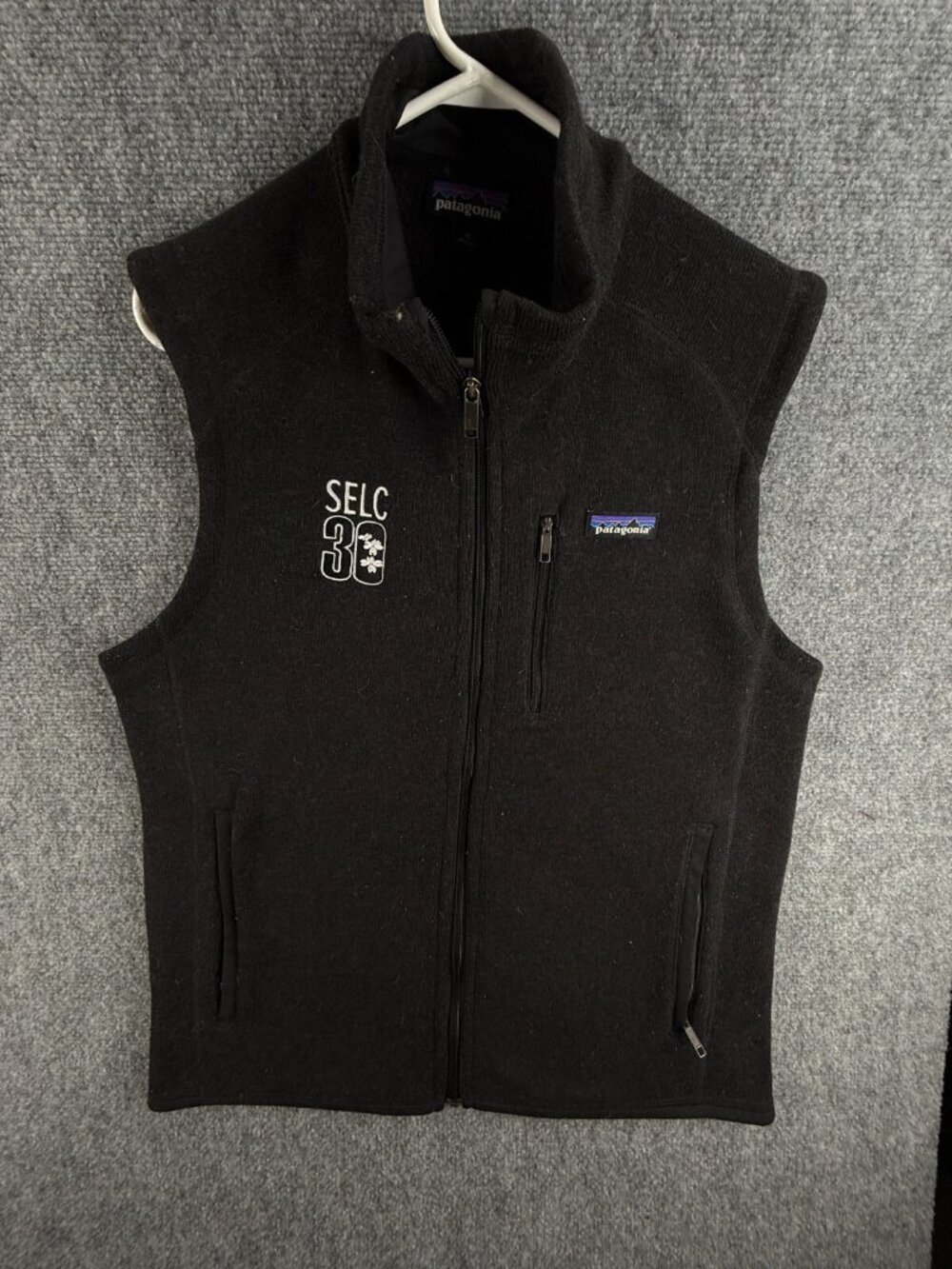 Patagonia Men Jacket Outdoors Black Fleece Vest Medium Full Zip Pockets Soft